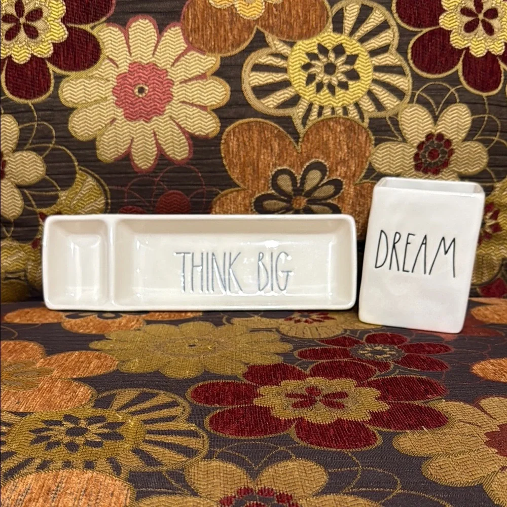 Rae Dunn White Ceramic Tray Set with Inspirational Text